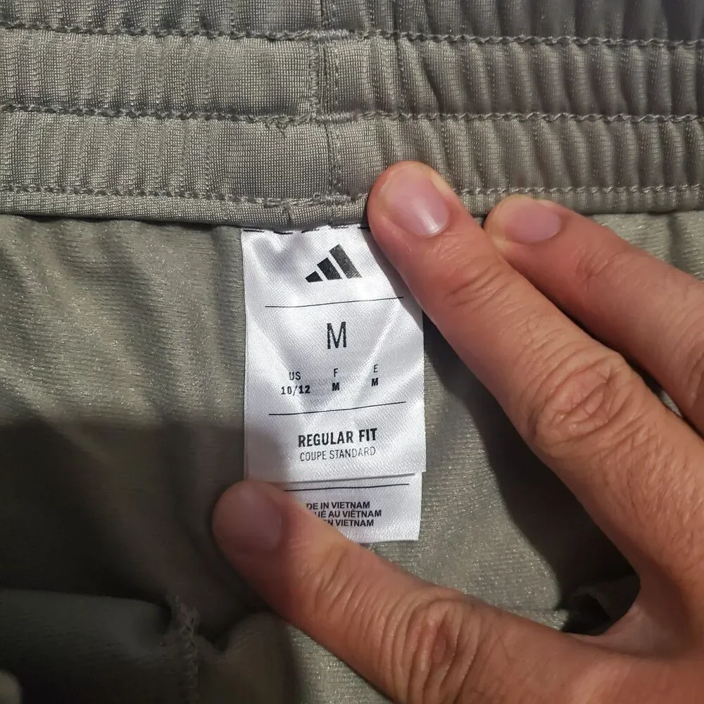 Adidas Kids Jogger Track Pants Size M 10/12 Khaki 3-Stripe Gym Workout